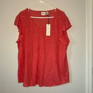 NWT Rachel Zoe Linen Short Flutter Sleeve Top Coral Orange Pink 3X